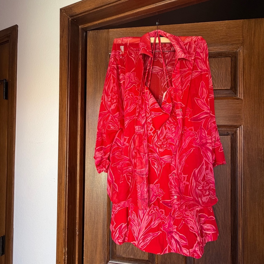 ZARA Red Floral dress and cover up set